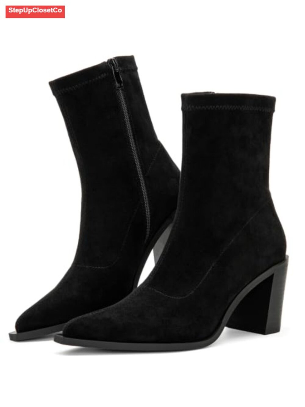 Dressy Ankle Boots Chunky Block Heel Pointed Toe Faux Suede Booties